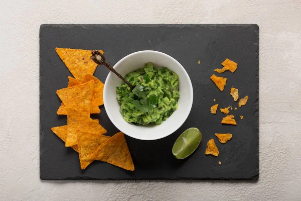 Latinamerican Mexican Food Party Sauce Guacamole Salsa Chips Equila Nachos — Stockfoto