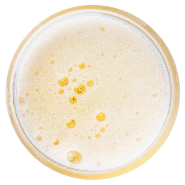 Beer Bubbles Glass Light Beer Top View Isolated White Macro — Zdjęcie stockowe
