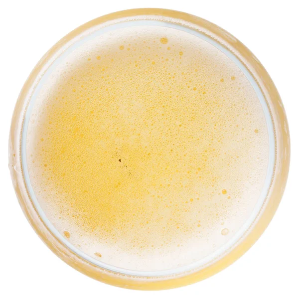 Hafif Bira Bardağındaki Bira Kabarcıkları Beyaz Makro Izole Üst Görünüm — Stok fotoğraf