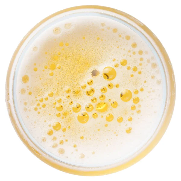 Beer Bubbles Glass Light Beer Top View Isolated White Macro — Foto de Stock