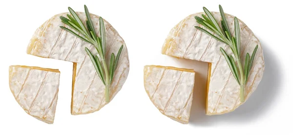 Camembert Cheese Isolated White Background Fresh Camembert Cheese Sliced Camembert — Zdjęcie stockowe