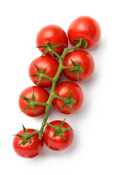 Bunch Fresh Red Tomatoes Green Stems Isolated White Background Well — ストック写真