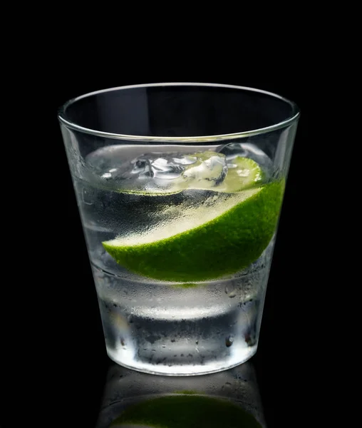 Vodka Gin Lime Rocks Glass Grey Background — 图库照片