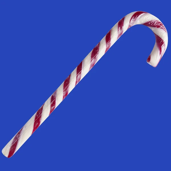 Christmas Candy Cane Close Isolated Blue Background —  Fotos de Stock