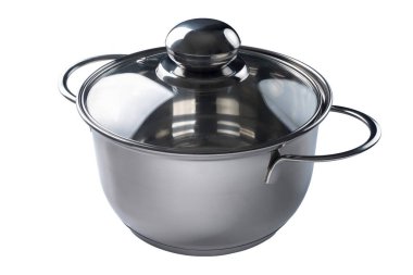 Beyaz arkaplanda izole edilmiş metal tencere, eko gereçler