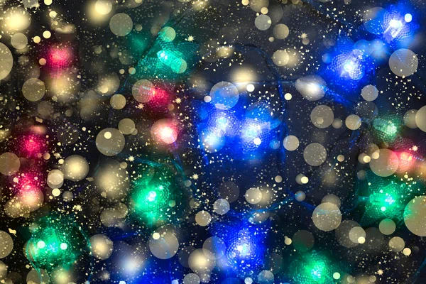 Jul Abstrakt Bakgrund Med Bokeh Och Gyllene Snöflingor — Stockfoto