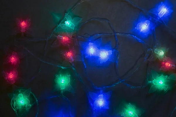 Julkransar Med Glödande Glödlampor Jul Abstrakt Bakgrund — Stockfoto