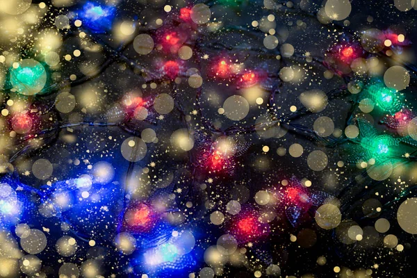 Jul Abstrakt Bakgrund Med Bokeh Och Gyllene Snöflingor — Stockfoto