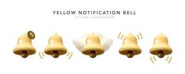 Beyaz arkaplanda sarı uyarı çanı simgeleri var. Vektör illüstrasyonu