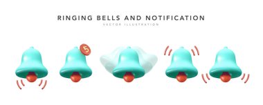 3D bildirim çan simgesi beyaz arkaplanda izole edildi. Sosyal medya hatırlatıcısı için yeni bir uyarı zili çal. Vektör illüstrasyonu 