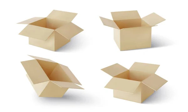 Ensemble Boîtes Livraison Réalistes Carton Brun Avec Emballage Ombre Colis — Image vectorielle