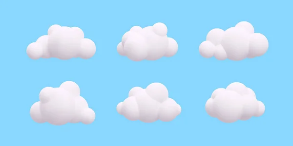 White Clouds Collection Isolated Blue Background Vector Illustration — Stock Vector