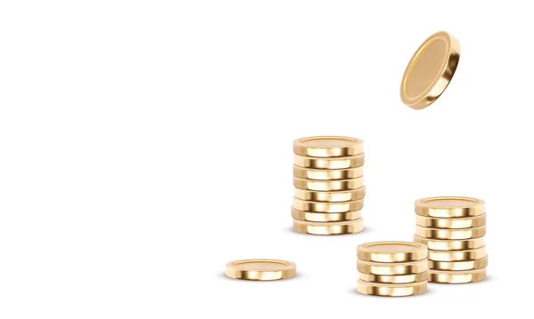 Moedas Ouro Dinheiro Pilhas Isoladas Fundo Branco Ilustração Vetorial — Vetor de Stock