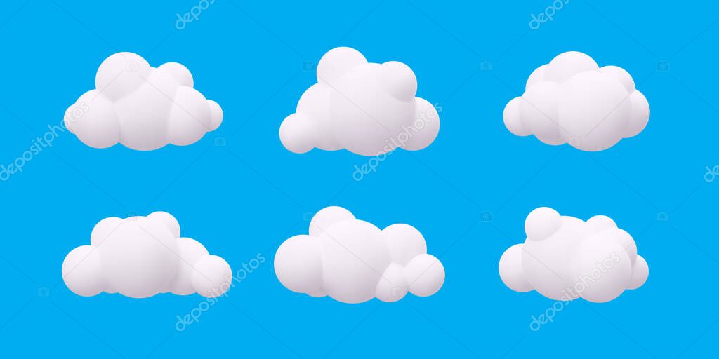 Set of realistic white clouds. Vector illustration
