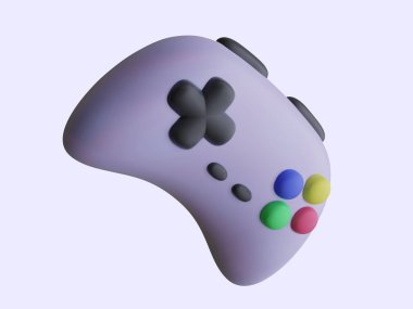 3D oyun alanı. Yumuşak mor arkaplanda izole edilmiş kablosuz denetleyici. Vektör illüstrasyonu