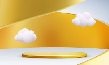 3 boyutlu kaidesel podyum, girdap akışı, ürün gösterim sahnesi. Vektör illüstrasyonu