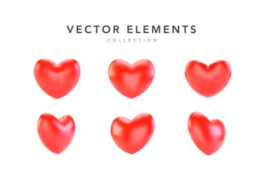 Beyaz arka planda izole edilmiş kırmızı sevgililer günü kalp setleri. 3d işlemeli kalp.