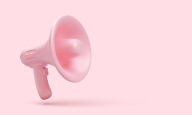 Renkli arka planda plastik megafon. Vektör illüstrasyonu