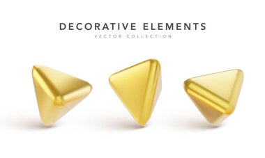 Beyaz arka planda izole edilmiş gölgeli altın geometrik üç boyutlu nesneler. Gerçekçi metalik figür. Vektör illüstrasyonu.
