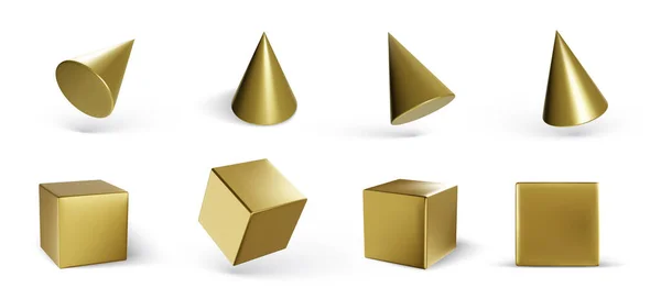 Conjunto Cubos Geométricos Cones Isolados Sobre Fundo Branco Formas Geométricas — Vetor de Stock
