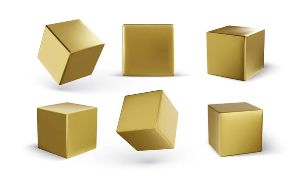 一组3D立方体和阴影 黄金块矢量说明 — 图库矢量图片