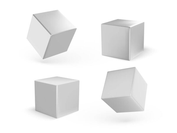 Set of white cubes with shadow isolated on white background. White blocks. Vector illustration