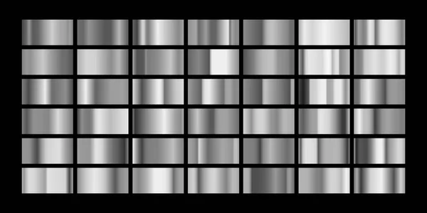 Set Aus Silbernen Metallverläufen Isoliert Auf Schwarzem Hintergrund Vektorillustration — Stockvektor