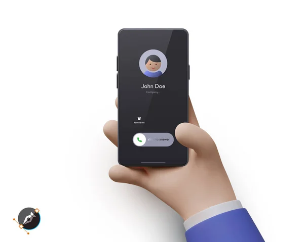 Beyaz arka planda gölgesi olan üç boyutlu bir telefon. Vektör illüstrasyonu