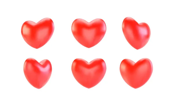 Sammlung Realistischer Roter Valentinsherzen Isoliert Auf Weißem Hintergrund Rendern Herz — Stockvektor