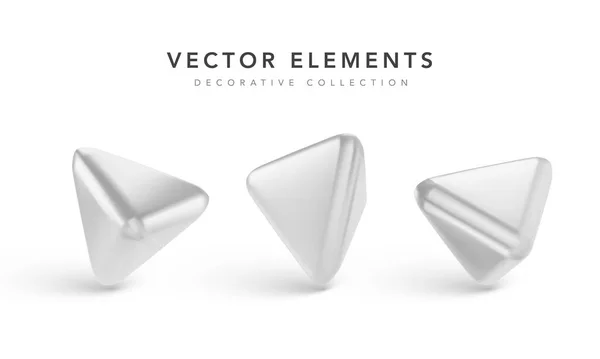 Beyaz arka planda gölgesi olan gümüş geometrik üç boyutlu nesneler. Vektör illüstrasyonu.