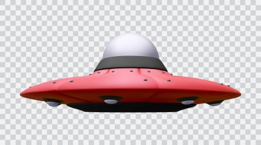 Saydam arka planda izole edilmiş üç boyutlu tanımlanamayan uçan nesne. Vektör illüstrasyonu