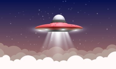 Gerçekçi tanımlanamayan nesne gece gökyüzünde süzülüyor. Vektör illüstrasyonu