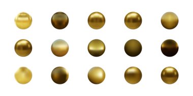 Beyaz arkaplanda izole edilmiş altın küre seti. Vektör illüstrasyonu.