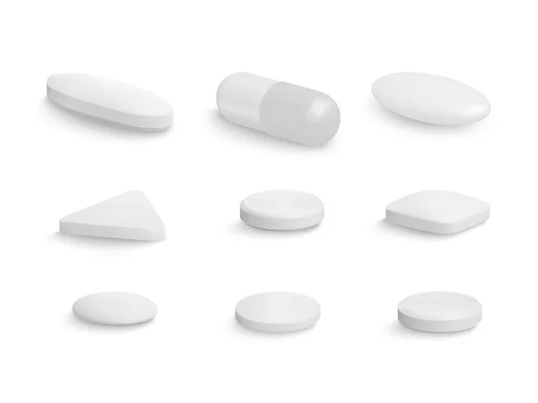 Kolekcja Owalnych Okrągłych Kształcie Kapsułek Tabletek Medycyna Narkotyki Ilustracja Wektora — Wektor stockowy