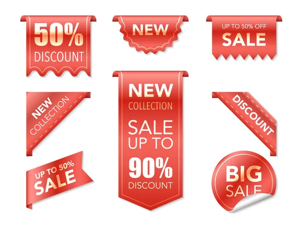 Beyaz arkaplandaki etiketler izole edilmiş. En iyi 3 boyutlu kurdele pankartları. Satış promosyonu, web sitesi çıkartmaları, yeni teklif rozeti koleksiyonu. Vektör illüstrasyonu