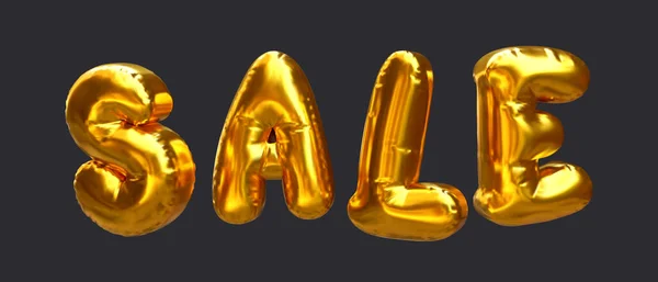 Πώληση Χρυσό Ρεαλιστικό Κείμενο Μορφή Μπαλόνια Που Απομονώνονται Σκοτεινό Φόντο — Διανυσματικό Αρχείο