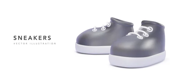 Par Realistiska Svarta Sneakers Med Skugga Isolerad Vit Bakgrund Vektorillustration — Stock vektor