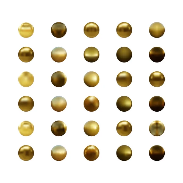 Uppsättning Guld Sfär Isolerad Vit Bakgrund Insamling Gyllene Bubbla Vektorillustration — Stock vektor