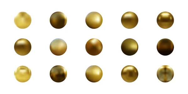Набір Золотої Сфери Ізольовано Білому Тлі Векторні Ілюстрації — стоковий вектор