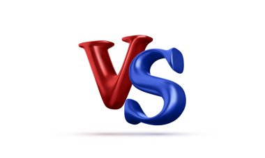 Mavi ve kırmızı 3d savaş başlığına karşı beyaz arka planda izole edilmiş. Yarışmacılar, dövüşçüler ya da takımlar arasındaki yarışmalar. Vektör illüstrasyonu