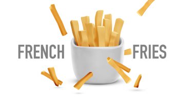 Fast food afişi ve beyaz arka planda patates kızartması. Vektör illüstrasyonu