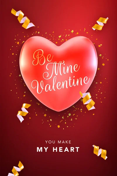 赤いハートとリボンのハッピーバレンタインデーグリーティングカード ベクターイラスト — ストックベクタ