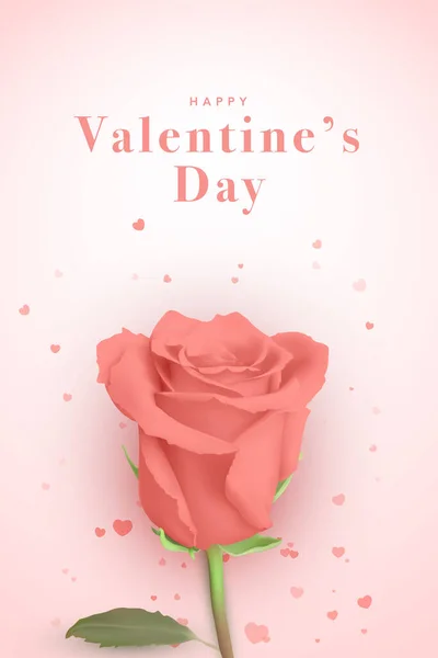 Прекрасна Листівка День Святого Валентина Реалістична Рожева Троянда Серця Рожевому — стоковий вектор