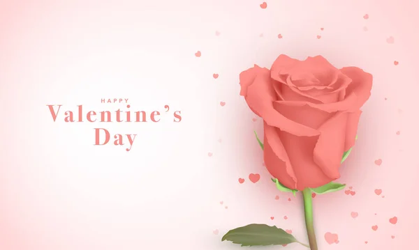 Красивая Открытка День Святого Валентина Реалистичные Розовые Розы Сердца Розовом — стоковый вектор