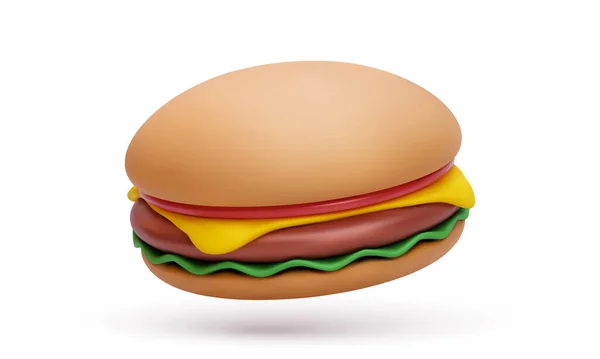 Beyaz Arka Planda Boyutlu Burger Izole Edilmiş Vektör Illüstrasyonu — Stok Vektör