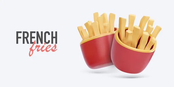 Bannière Fast Food Avec Frites Réalistes Pomme Terre Sur Fond — Image vectorielle