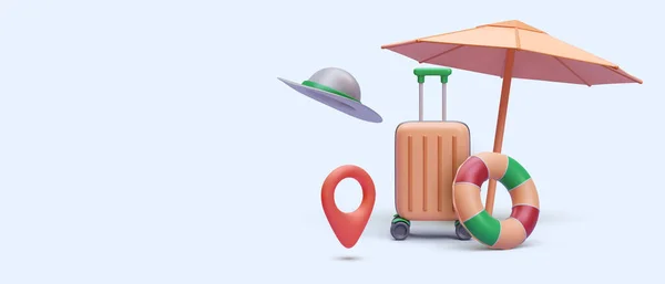 Werbebanner Für Den Online Reisekauf Stil Mit Regenschirm Koffer Rettungsring — Stockvektor