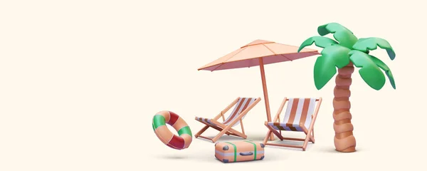 Marketingový Cestovní Ruch Cestovní Koncept Banner Realistickém Stylu Plážovými Židlemi — Stockový vektor