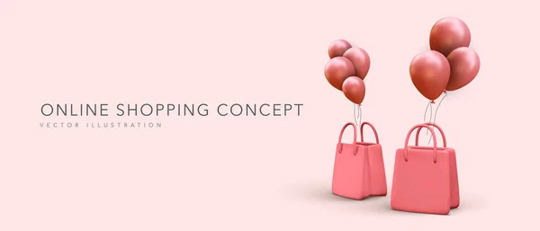 Çevrimiçi alışveriş konsepti afişi gerçekçi. Vektör illüstrasyonu
