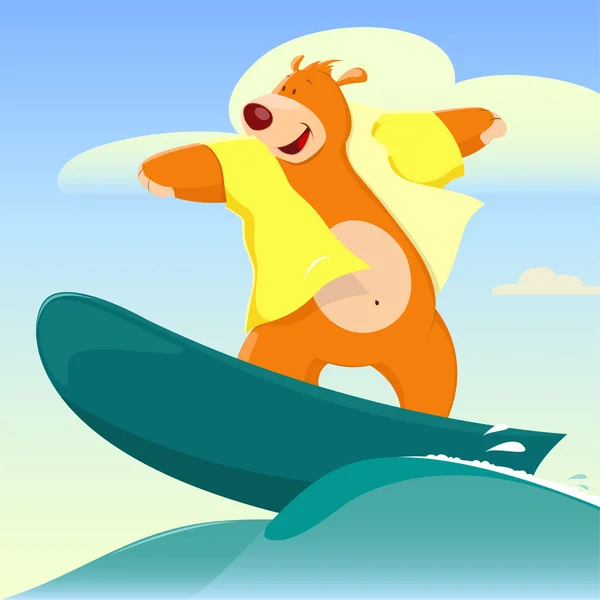 Surfer dell'orso dei cartoni animati — Vettoriale Stock